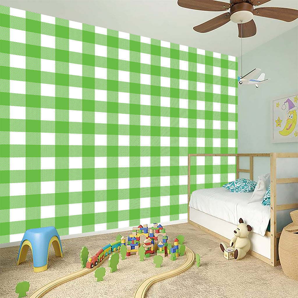 UFO Green And White Buffalo Check Print Wall Sticker