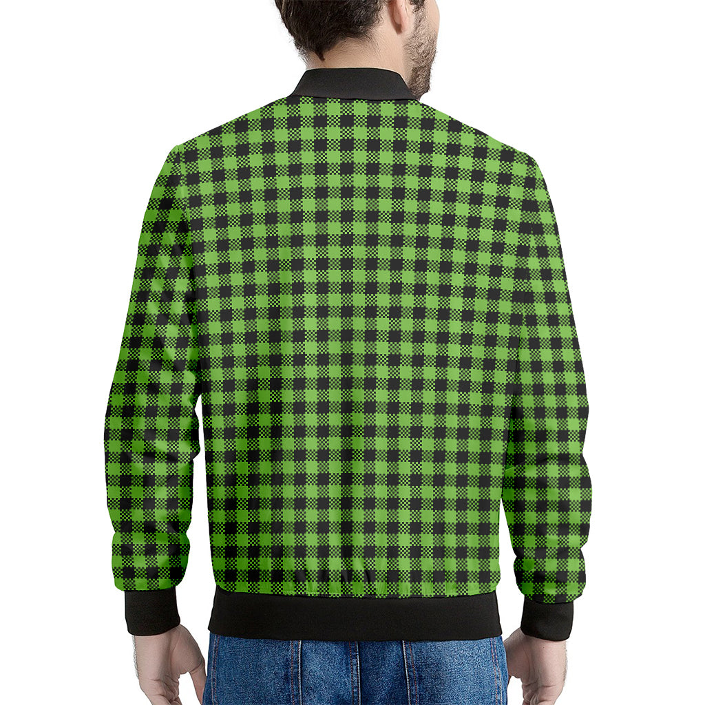 UFO Green Buffalo Plaid Print Men's Bomber Jacket