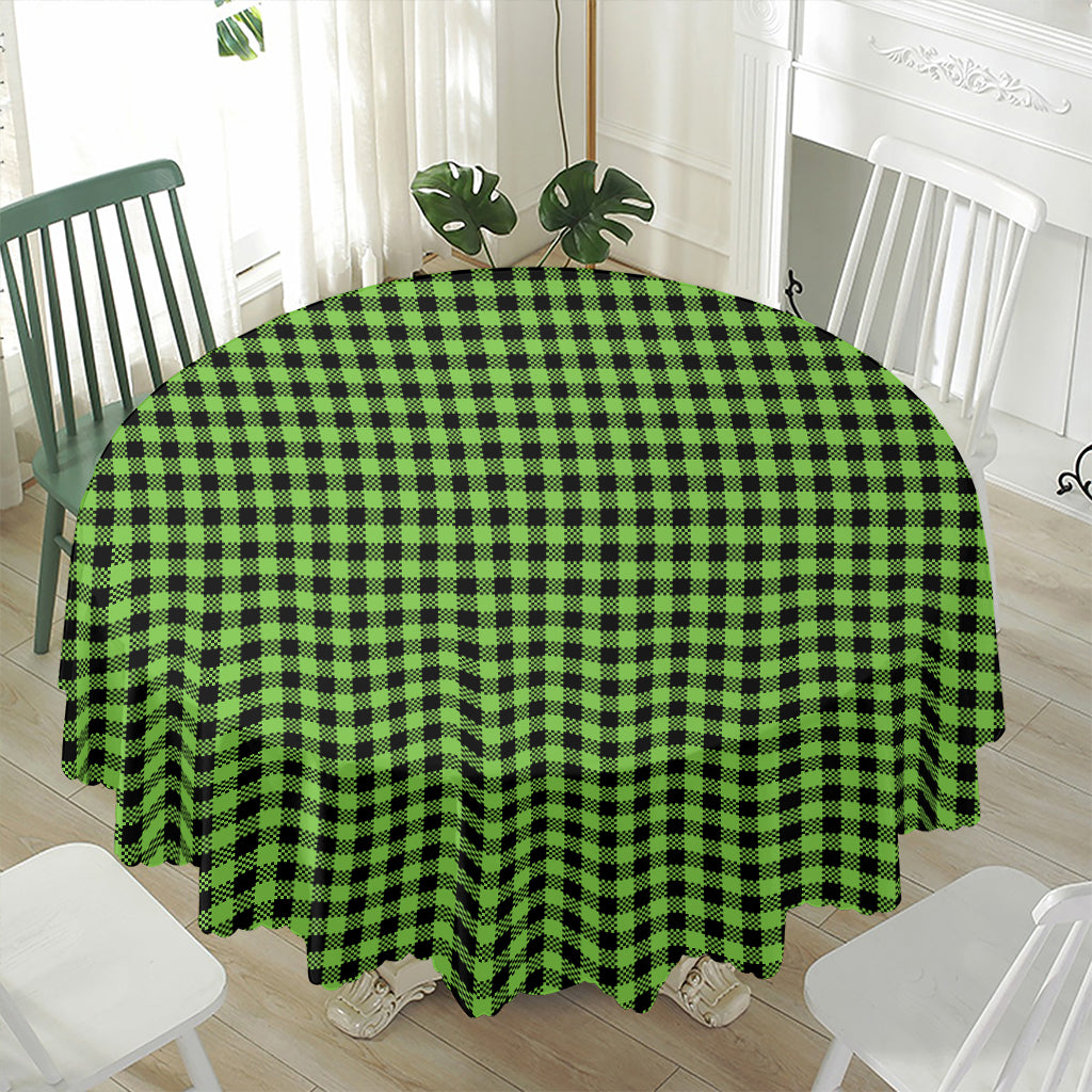 UFO Green Buffalo Plaid Print Waterproof Round Tablecloth