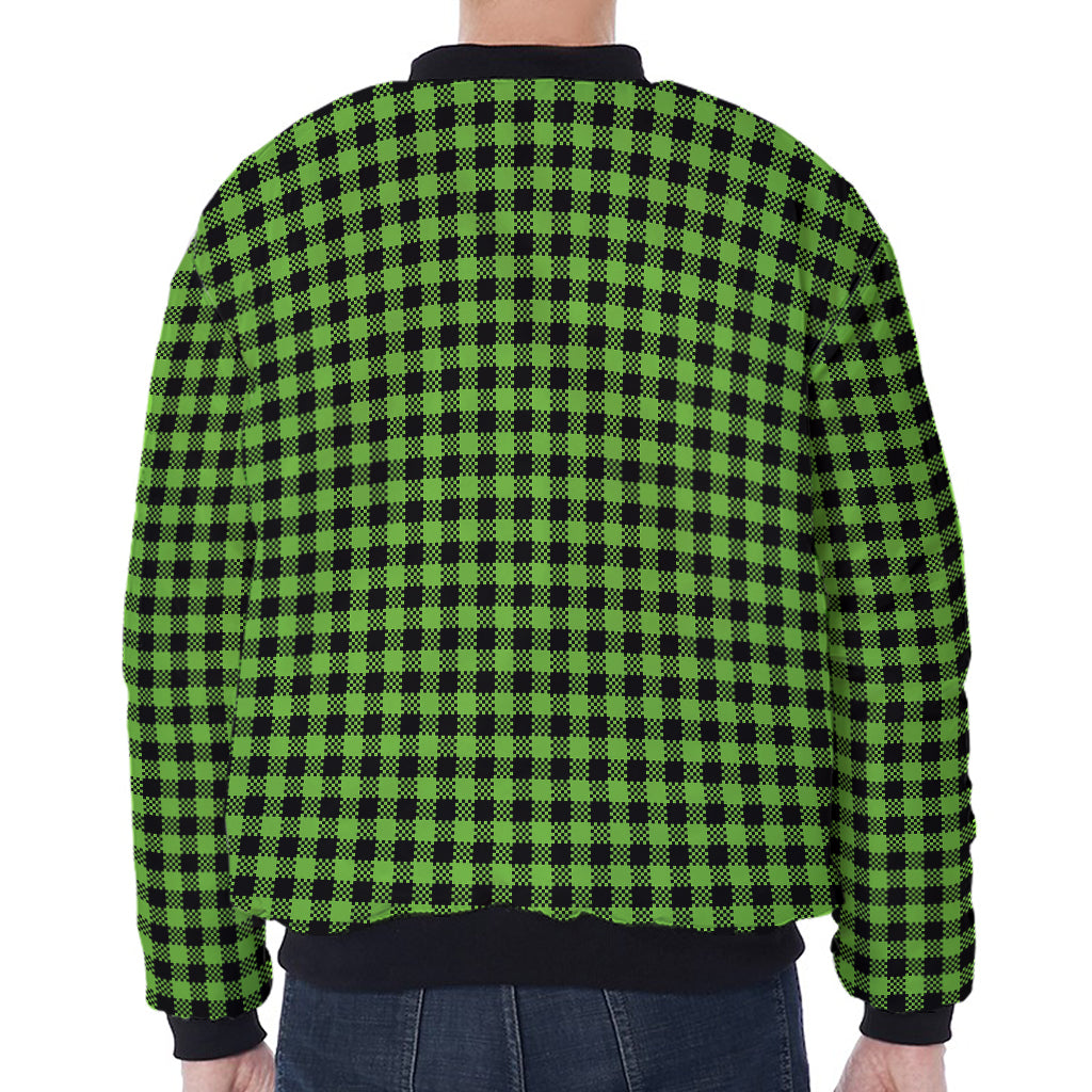 UFO Green Buffalo Plaid Print Zip Sleeve Bomber Jacket