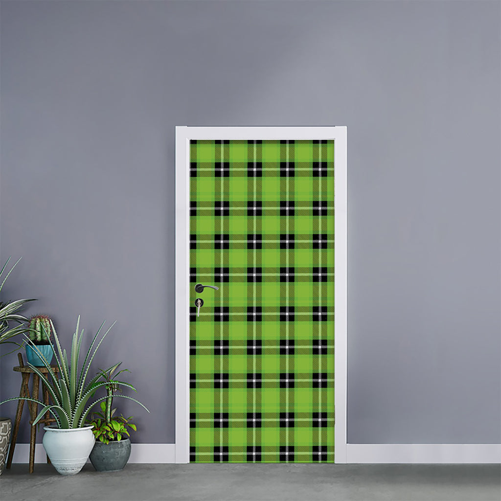 UFO Green Tartan Pattern Print Door Sticker