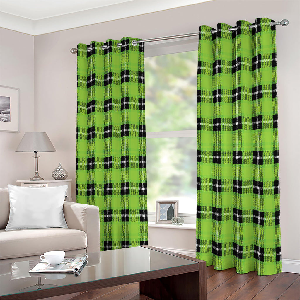 UFO Green Tartan Pattern Print Extra Wide Grommet Curtains