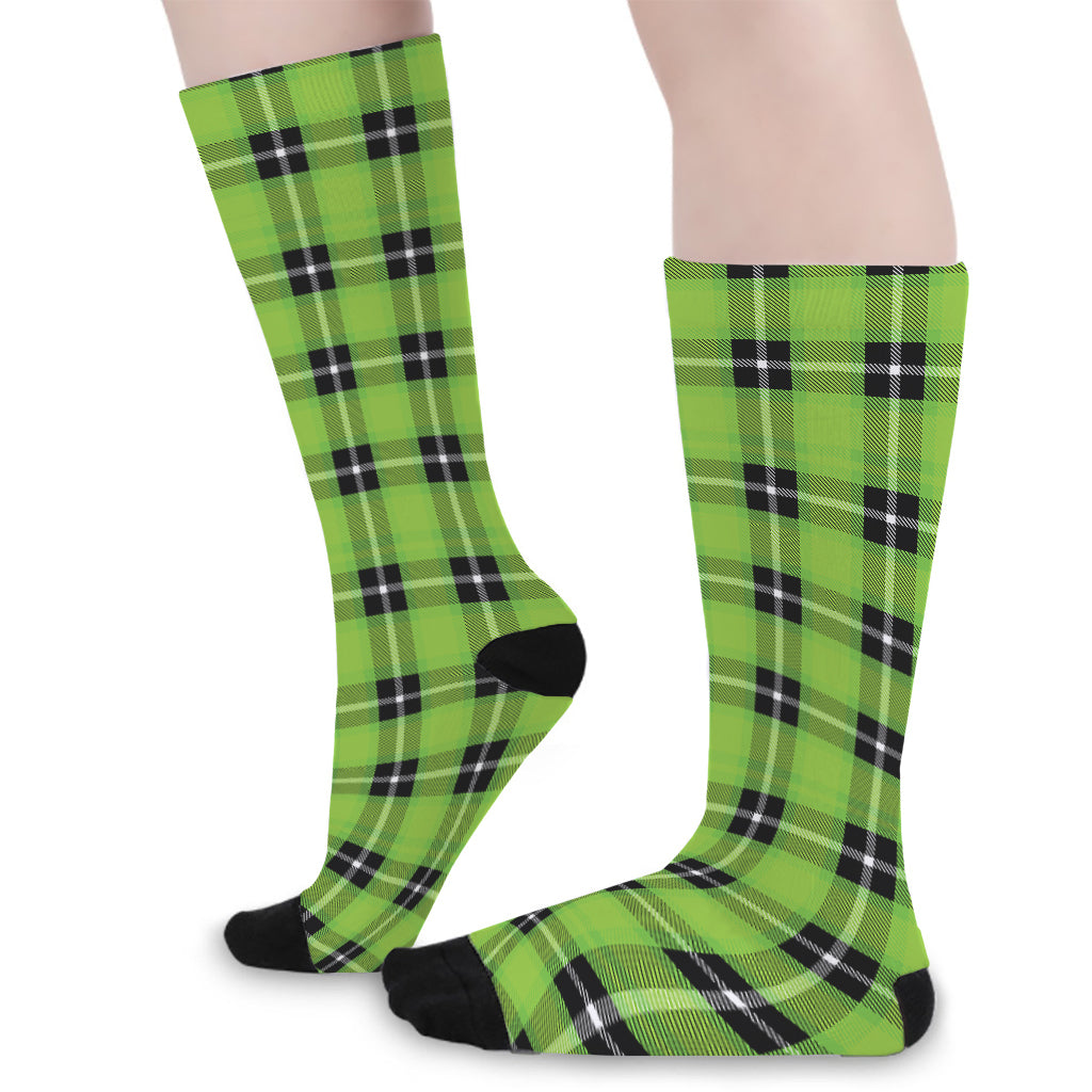 UFO Green Tartan Pattern Print Long Socks