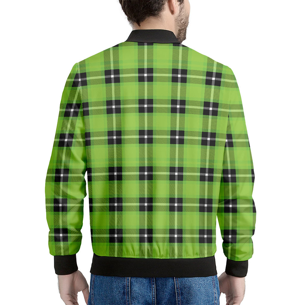 UFO Green Tartan Pattern Print Men's Bomber Jacket