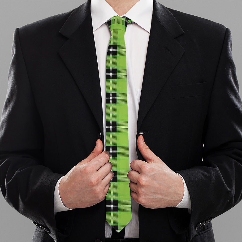 UFO Green Tartan Pattern Print Necktie