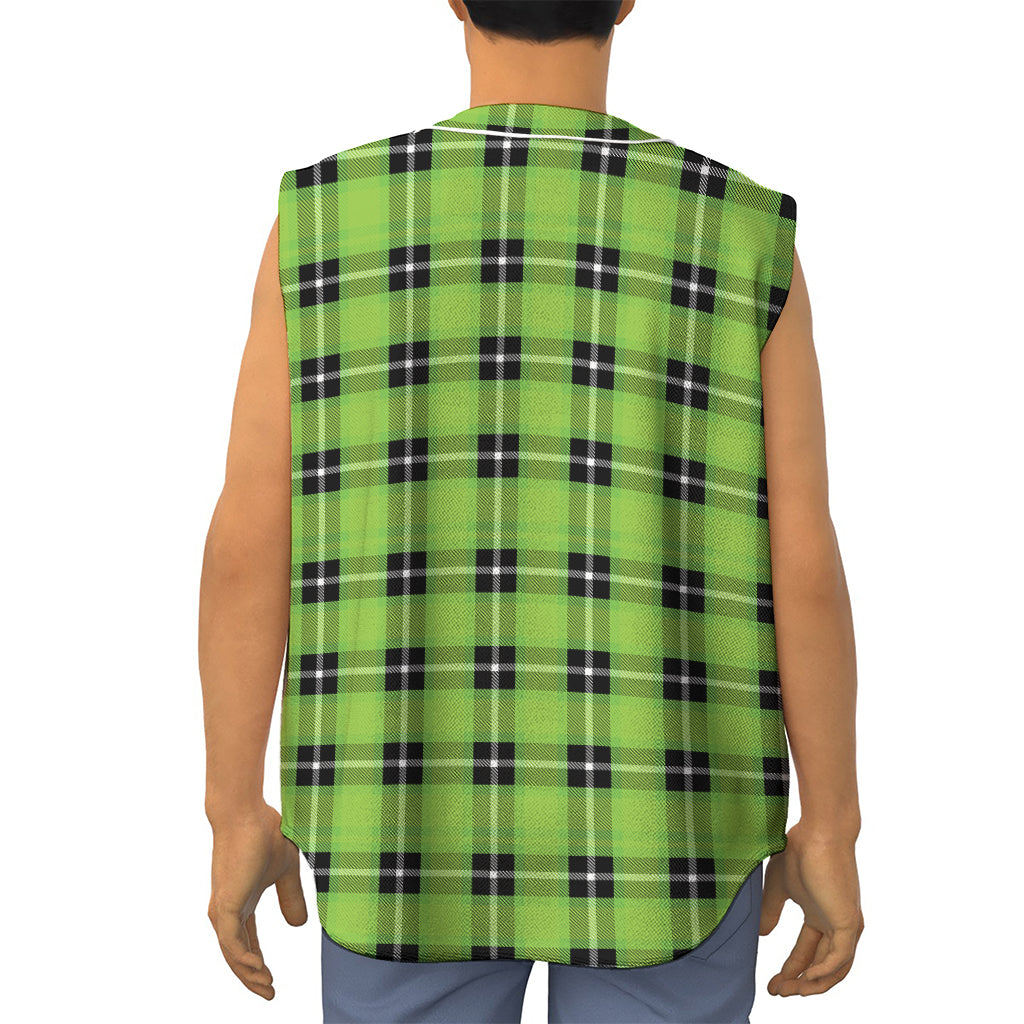 UFO Green Tartan Pattern Print Sleeveless Baseball Jersey