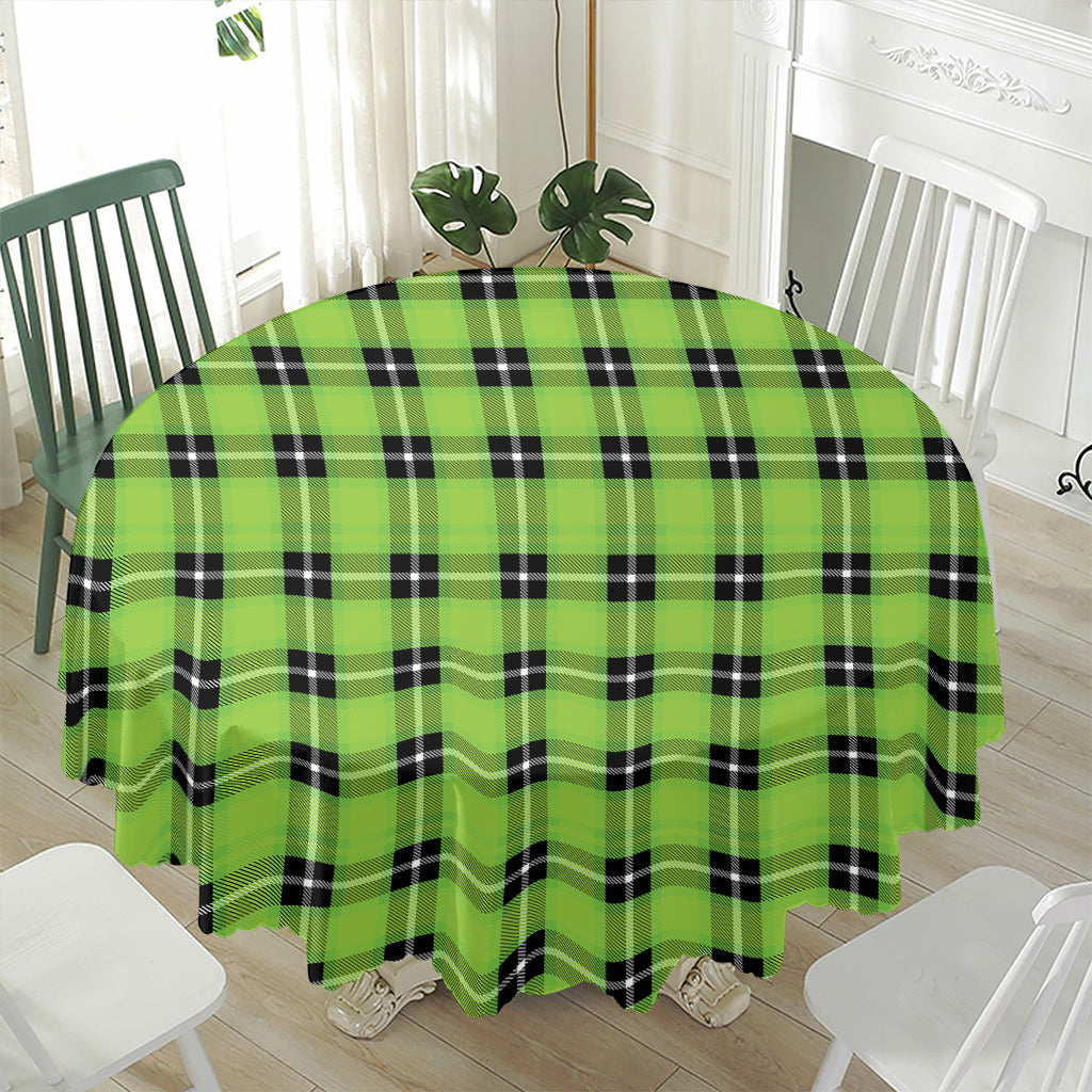 UFO Green Tartan Pattern Print Waterproof Round Tablecloth