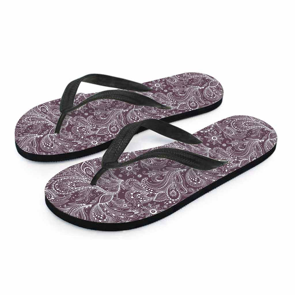 Umber Floral Bohemian Pattern Print Flip Flops