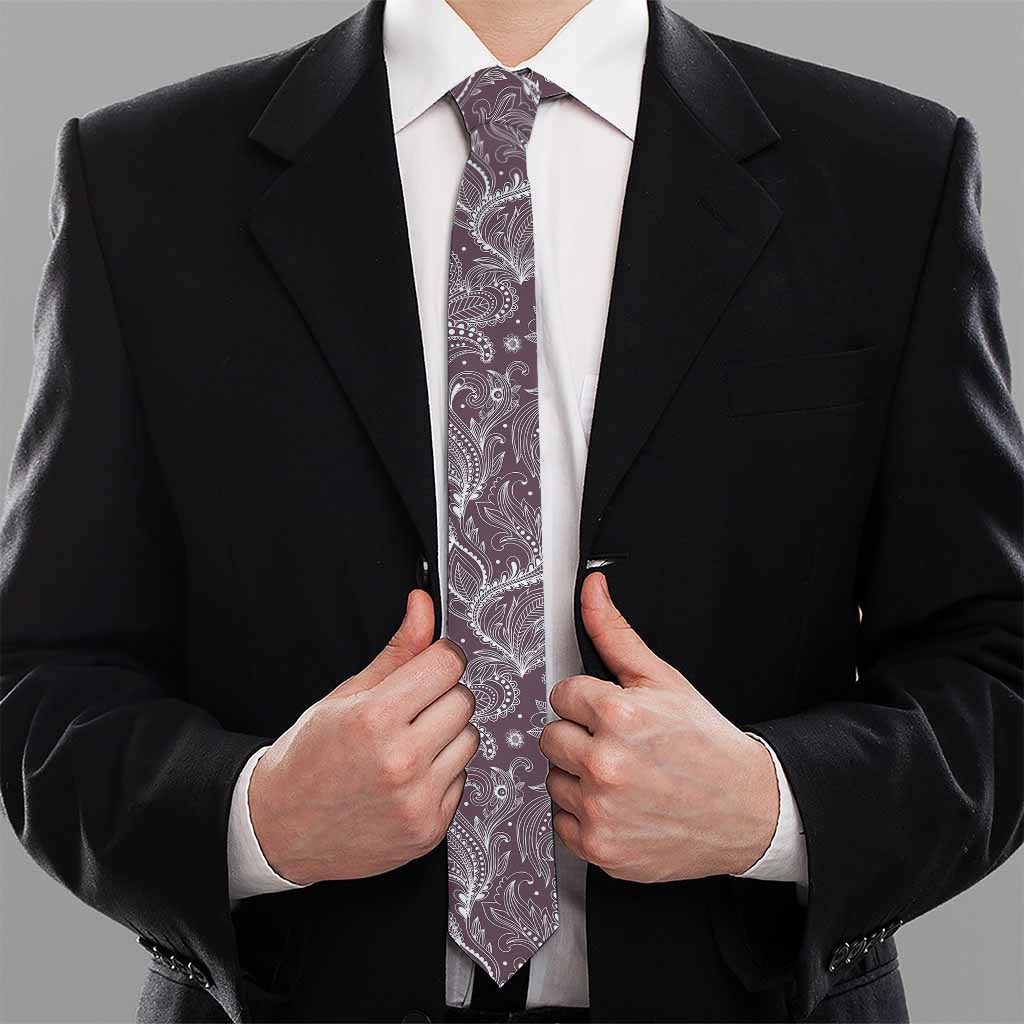 Umber Floral Bohemian Pattern Print Necktie