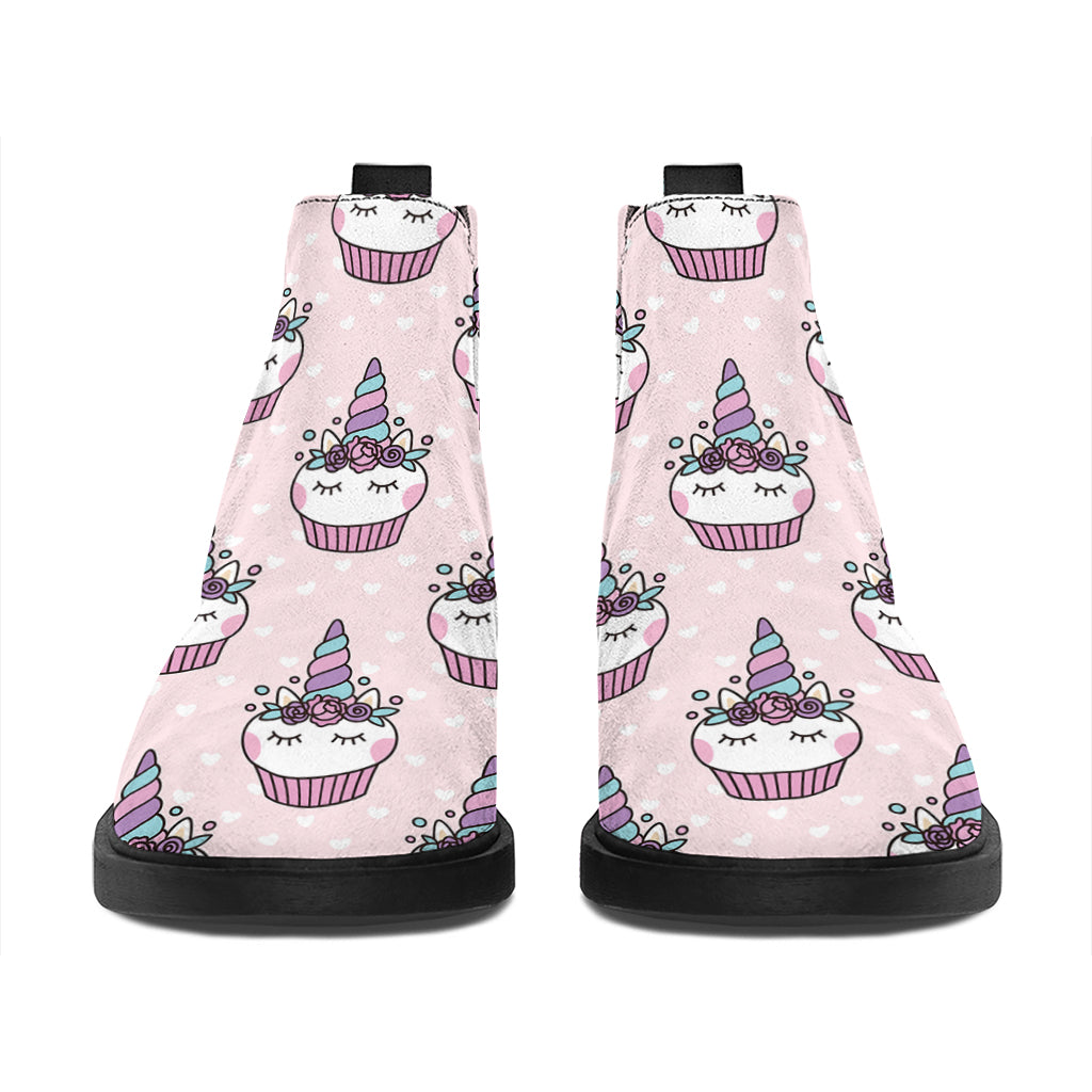 Unicorn Cupcake Pattern Print Flat Ankle Boots