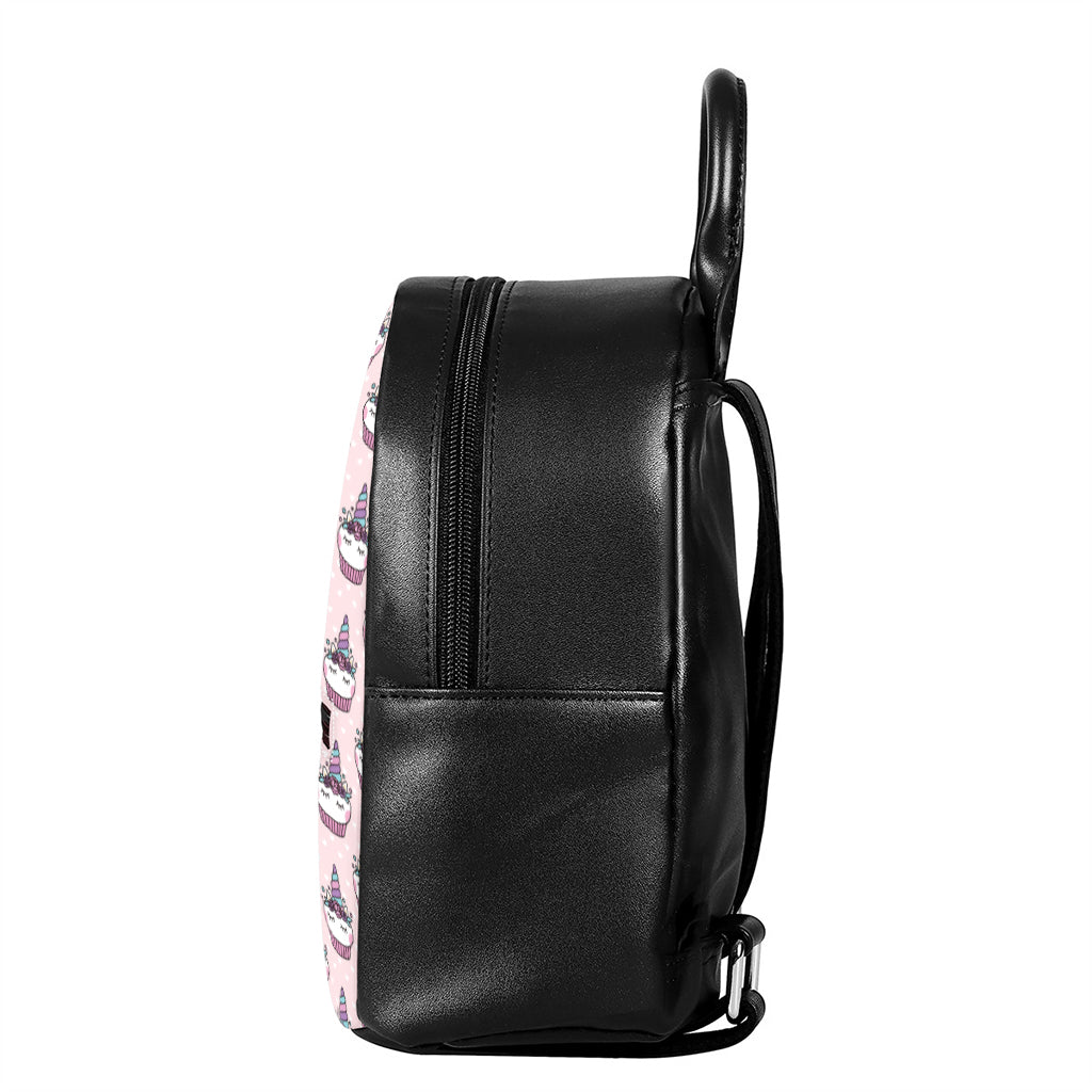 Unicorn Cupcake Pattern Print Leather Backpack
