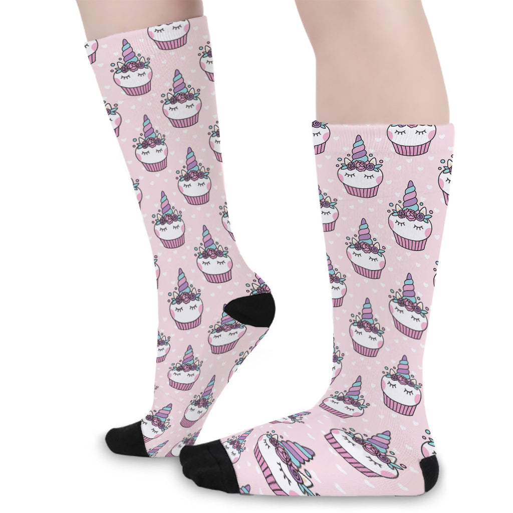 Unicorn Cupcake Pattern Print Long Socks