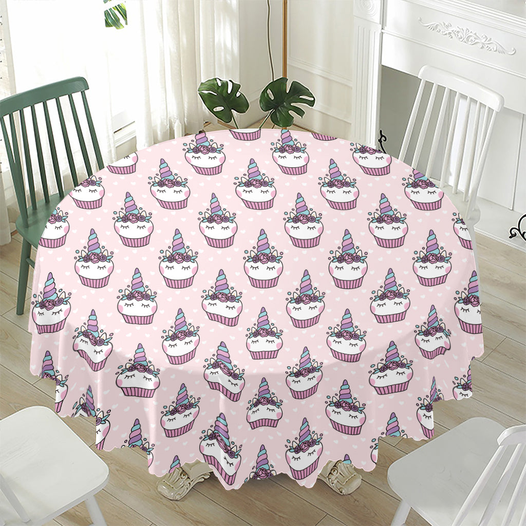 Unicorn Cupcake Pattern Print Waterproof Round Tablecloth