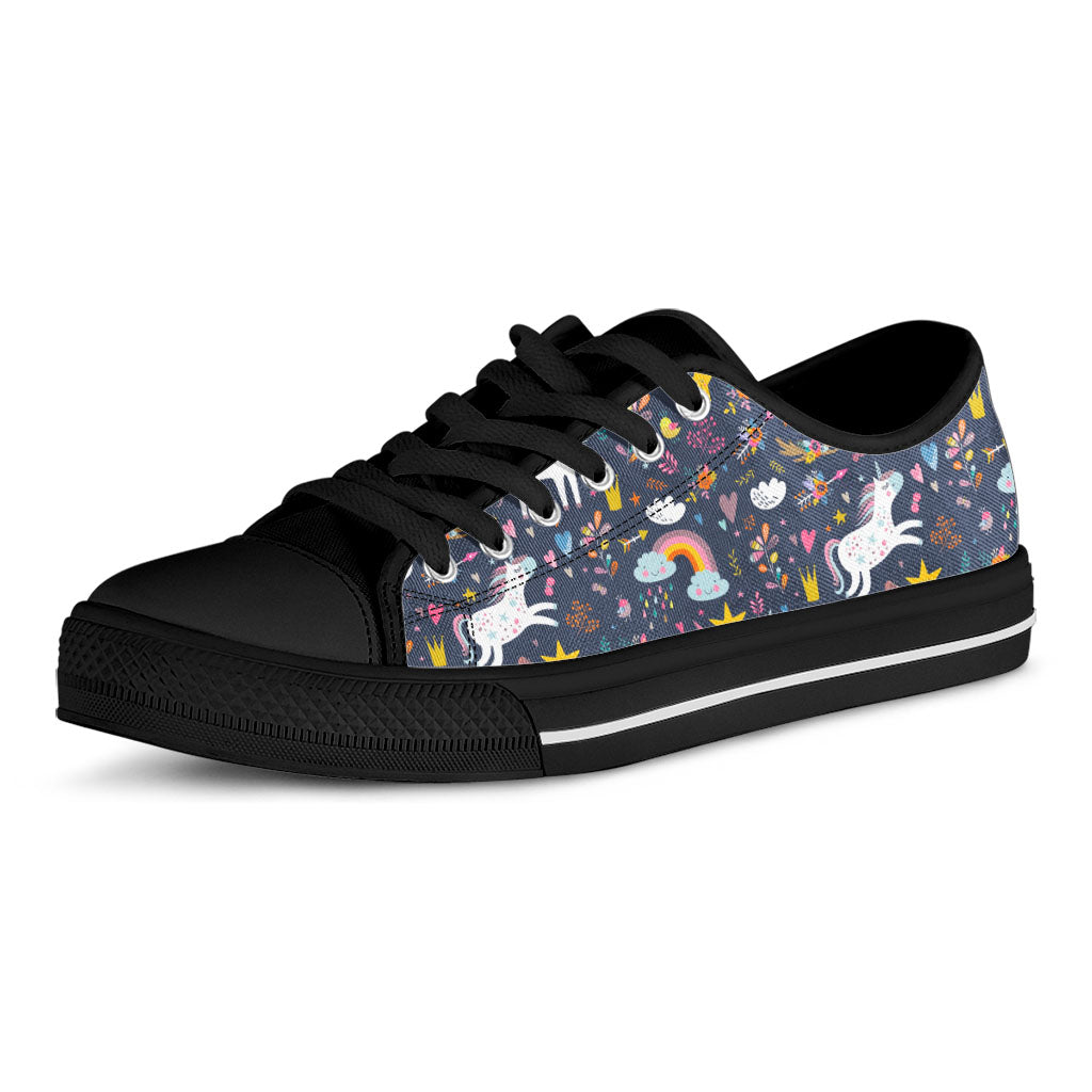 Unicorn Dream Cartoon Pattern Print Black Low Top Sneakers