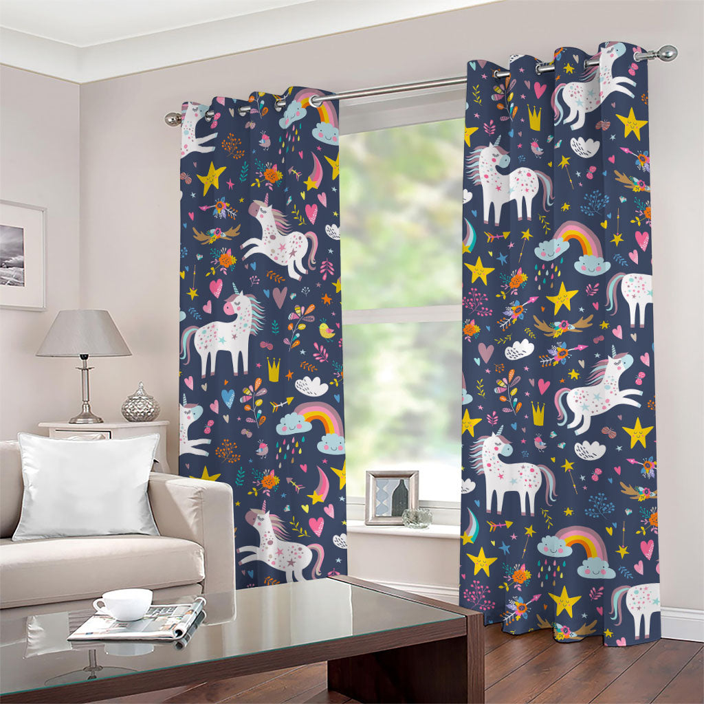 Unicorn Dream Cartoon Pattern Print Grommet Curtains