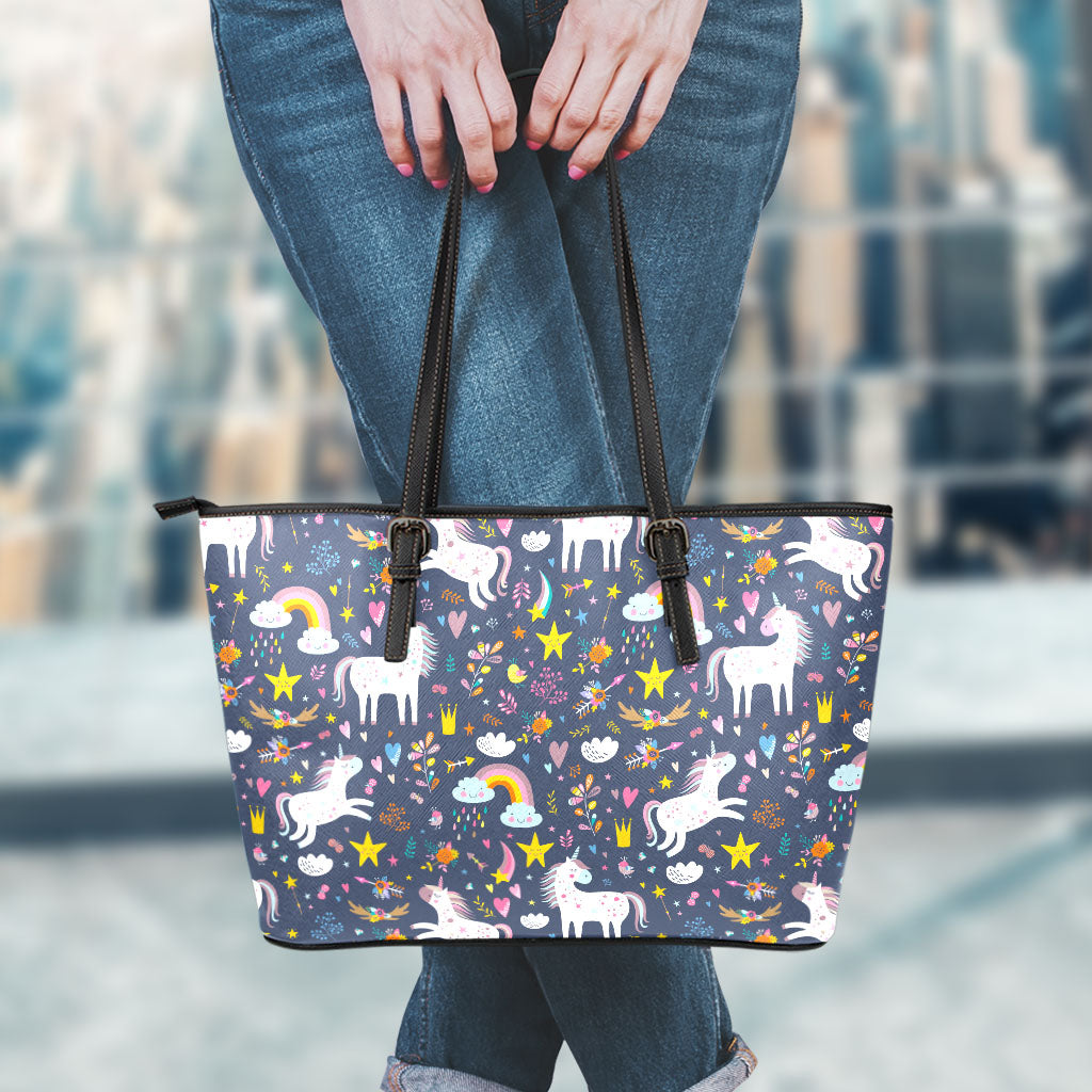 Unicorn Dream Cartoon Pattern Print Leather Tote Bag