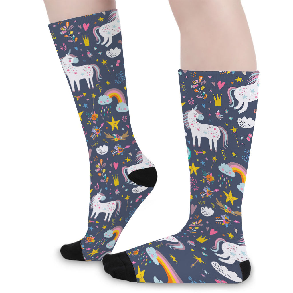 Unicorn Dream Cartoon Pattern Print Long Socks