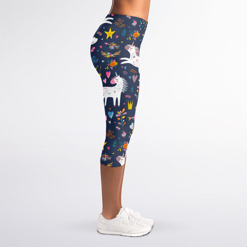 Unicorn Dream Cartoon Pattern Print Women's Capri Leggings