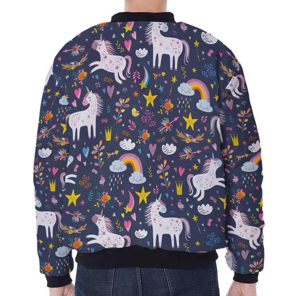 Unicorn Dream Cartoon Pattern Print Zip Sleeve Bomber Jacket