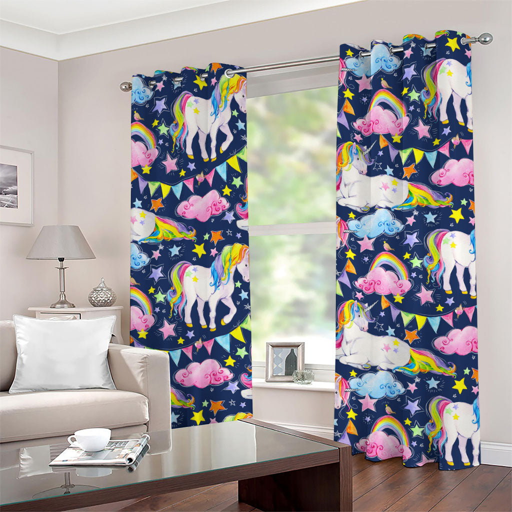Unicorn Night Festival Pattern Print Grommet Curtains