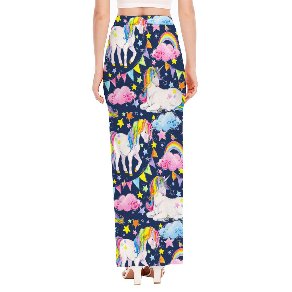 Unicorn Night Festival Pattern Print High Slit Maxi Skirt