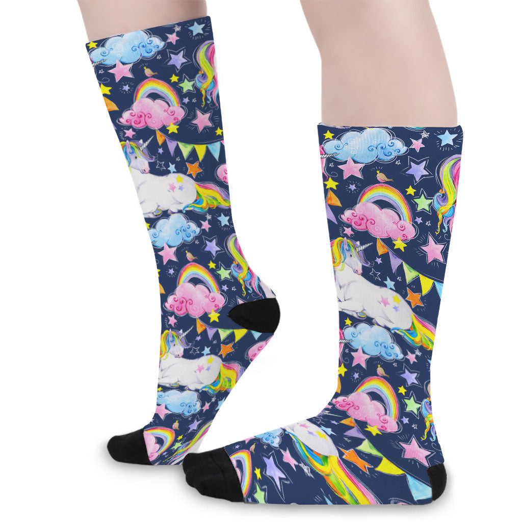 Unicorn Night Festival Pattern Print Long Socks