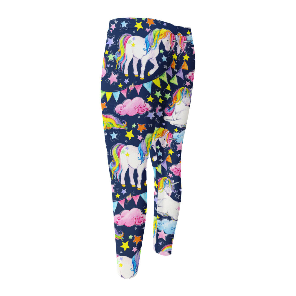 Unicorn Night Festival Pattern Print Men's Compression Pants