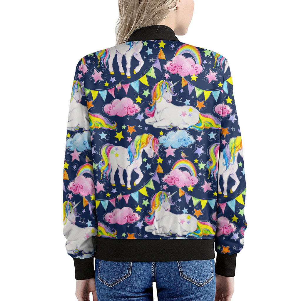 Unicorn Night Festival Pattern Print Women's Bomber Jacket