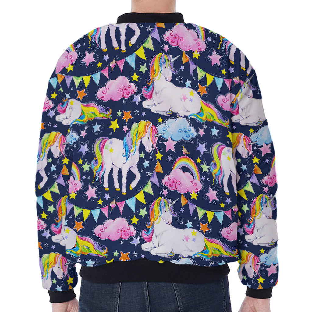 Unicorn Night Festival Pattern Print Zip Sleeve Bomber Jacket