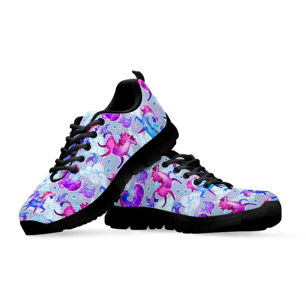 Unicorn Paradise Pattern Print Black Running Shoes