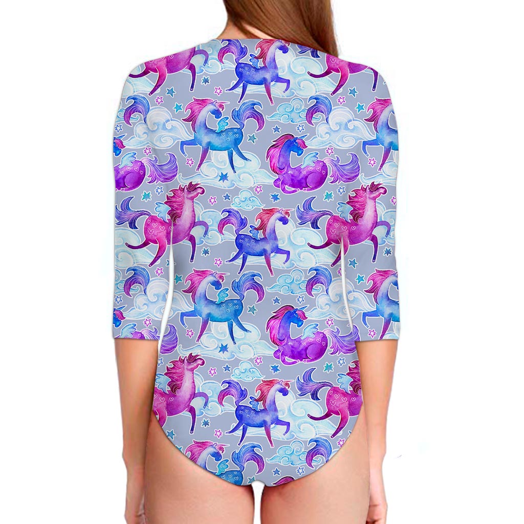 Unicorn Paradise Pattern Print Long Sleeve Swimsuit