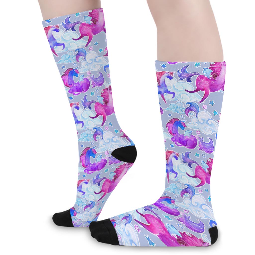 Unicorn Paradise Pattern Print Long Socks