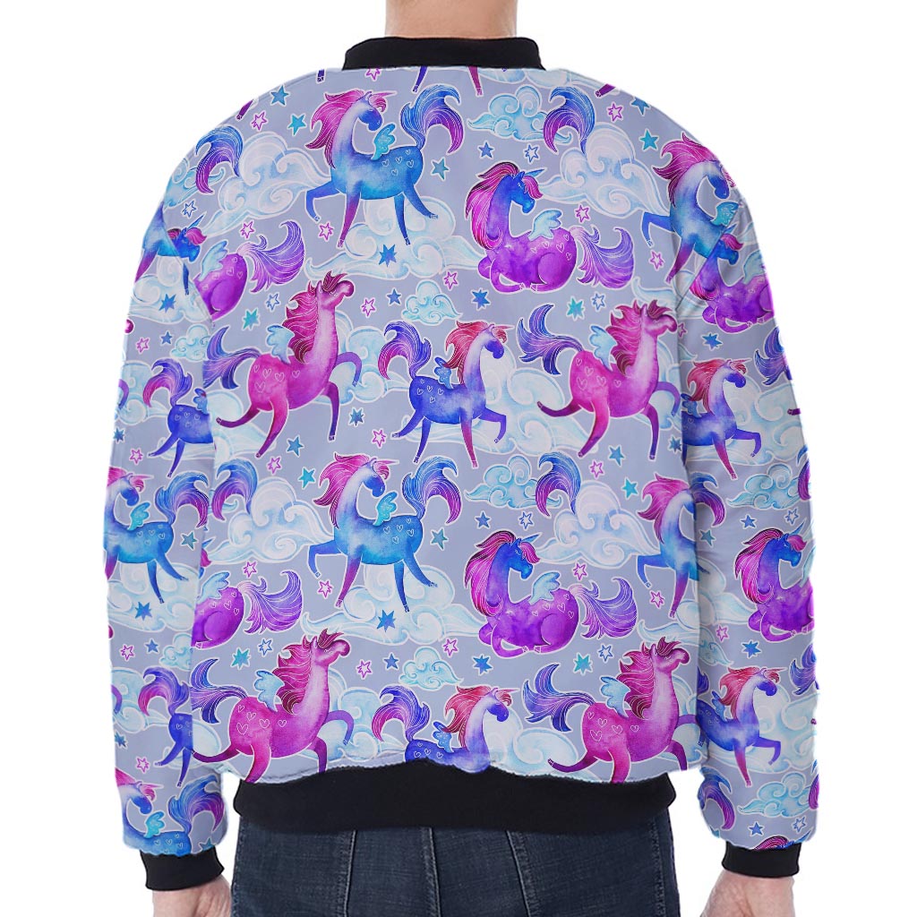 Unicorn Paradise Pattern Print Zip Sleeve Bomber Jacket