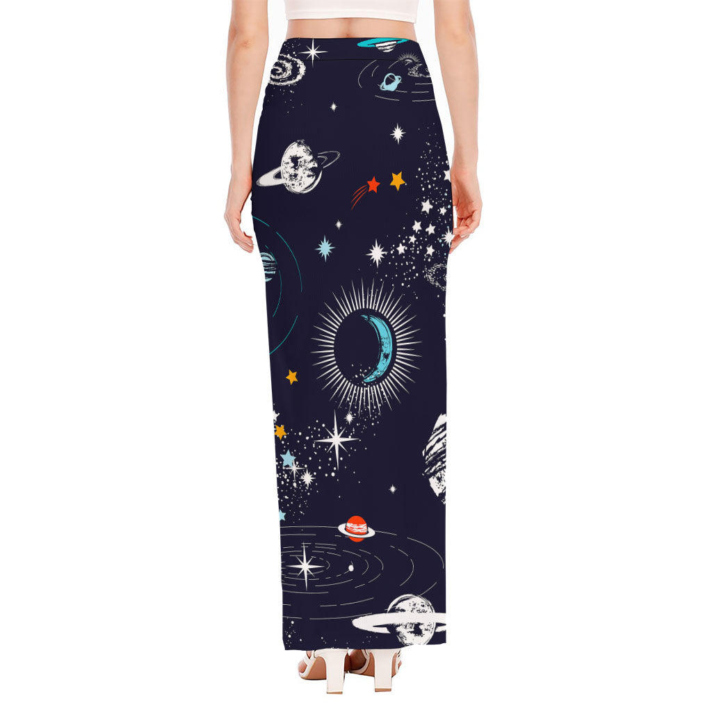 Universe Galaxy Outer Space Print High Slit Maxi Skirt