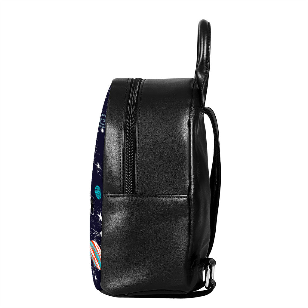 Universe Galaxy Outer Space Print Leather Backpack