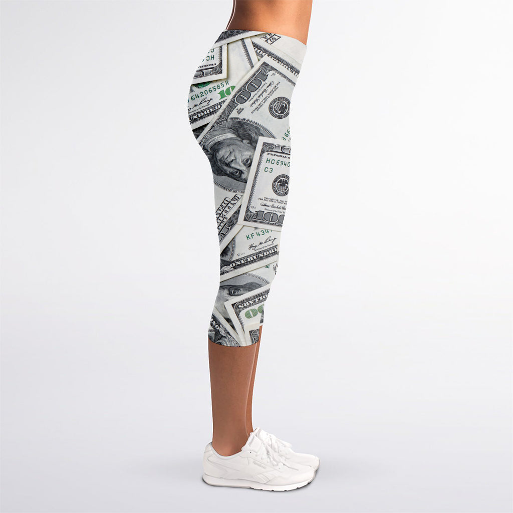 US Dollar Pattern Print Women's Capri Leggings