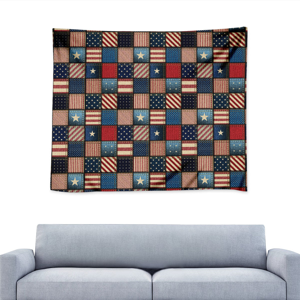 USA Denim Patchwork Pattern Print Tapestry