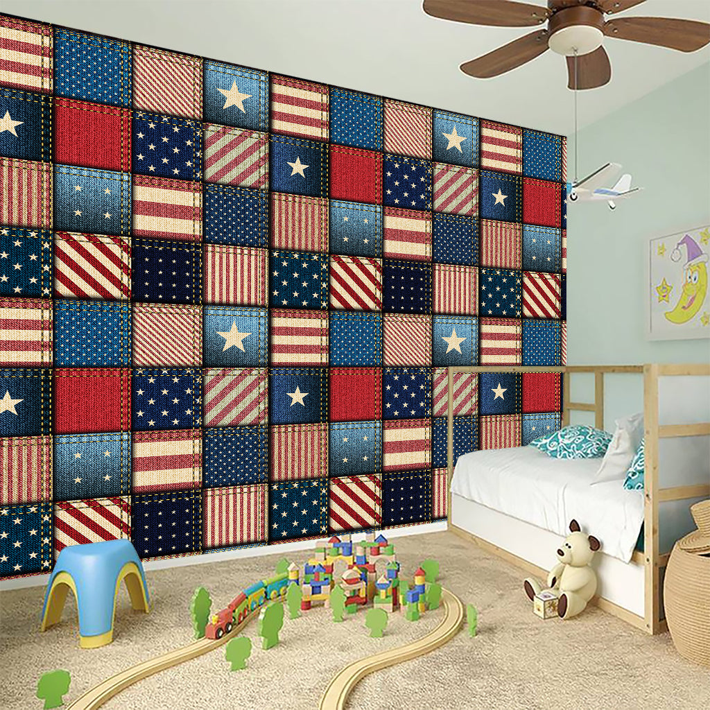 USA Denim Patchwork Pattern Print Wall Sticker
