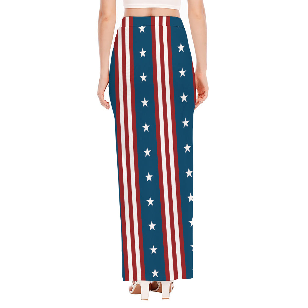 USA Independence Day Pattern Print High Slit Maxi Skirt