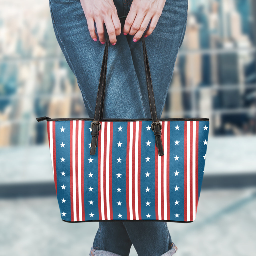 USA Independence Day Pattern Print Leather Tote Bag