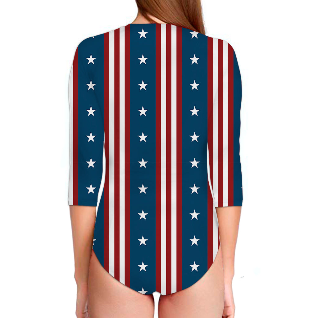 USA Independence Day Pattern Print Long Sleeve Swimsuit