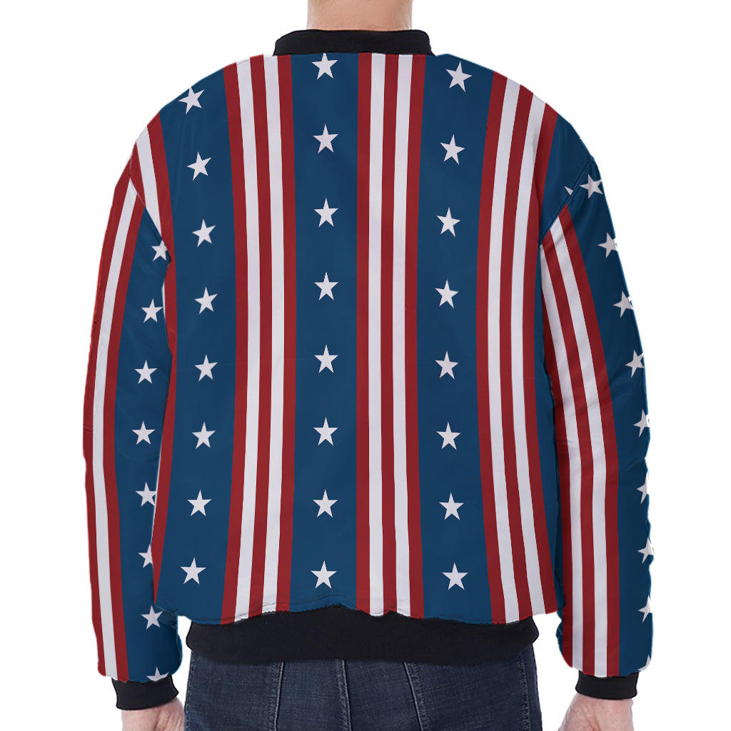 USA Independence Day Pattern Print Zip Sleeve Bomber Jacket