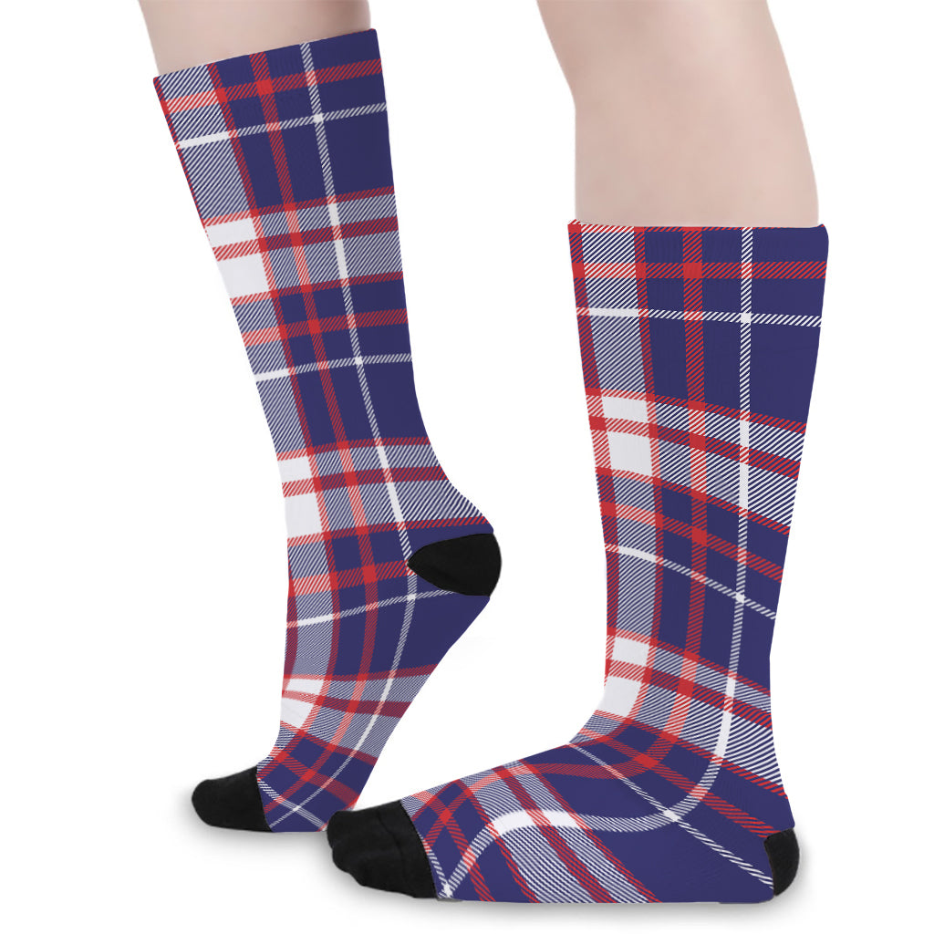 USA Patriotic Plaid Print Long Socks