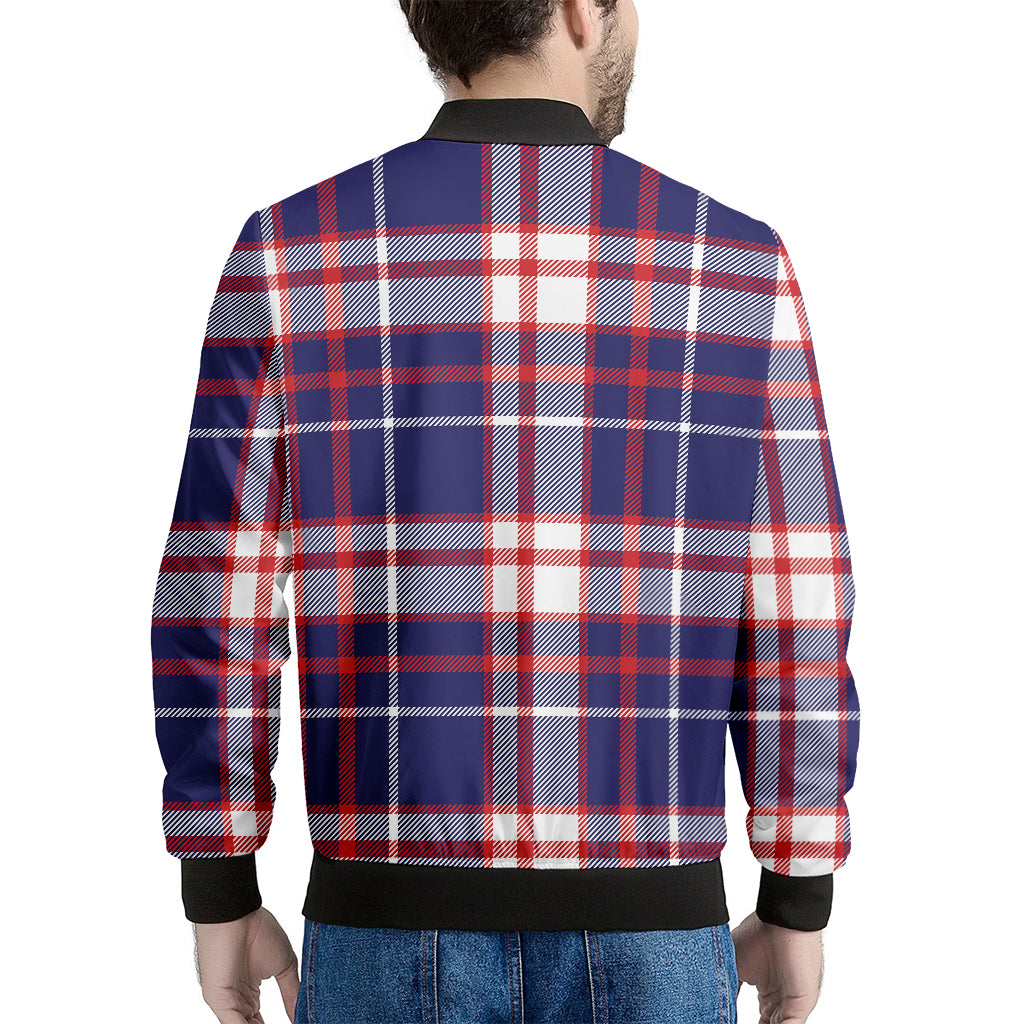 USA Patriotic Plaid Print Men's Bomber Jacket