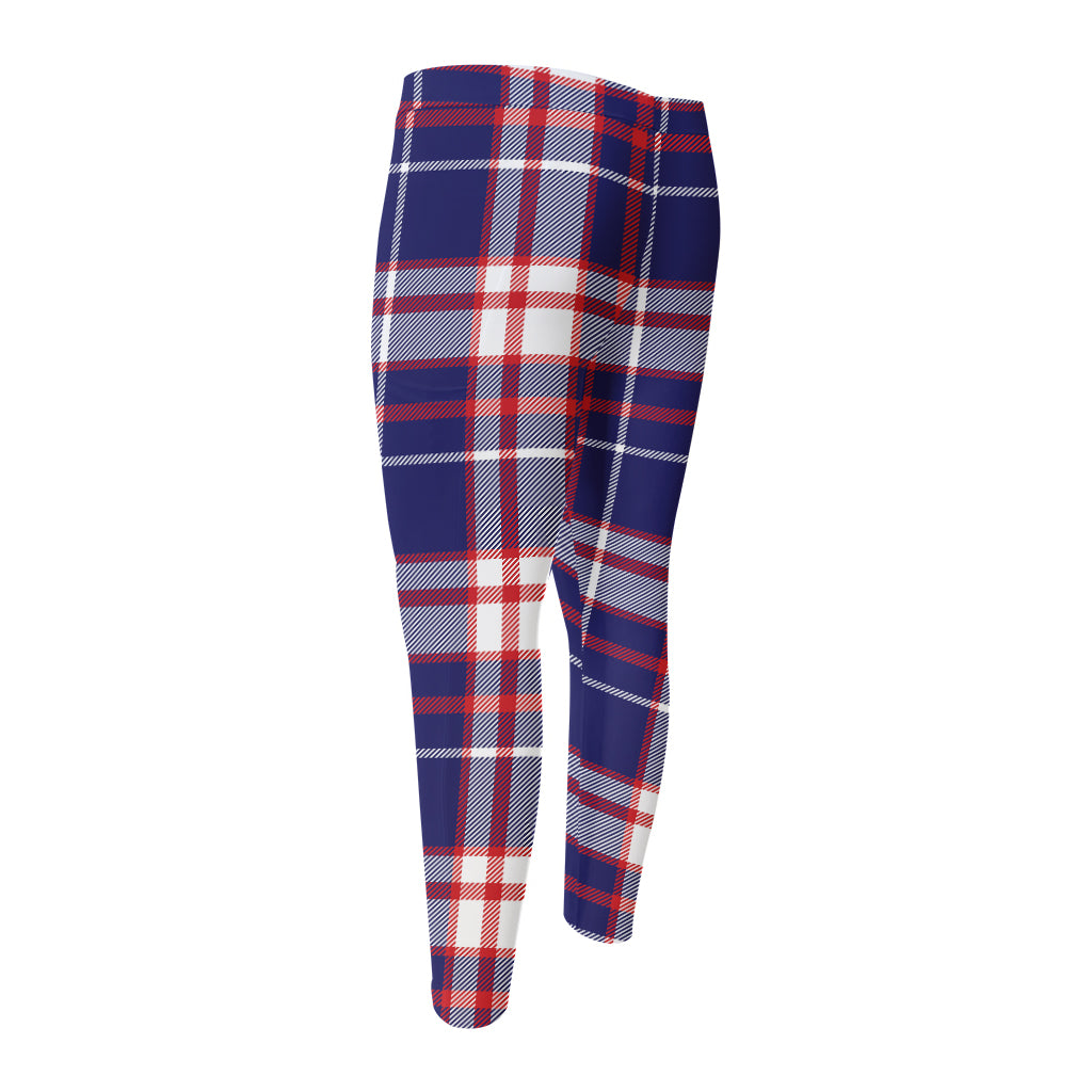 USA Patriotic Plaid Print Men's Compression Pants