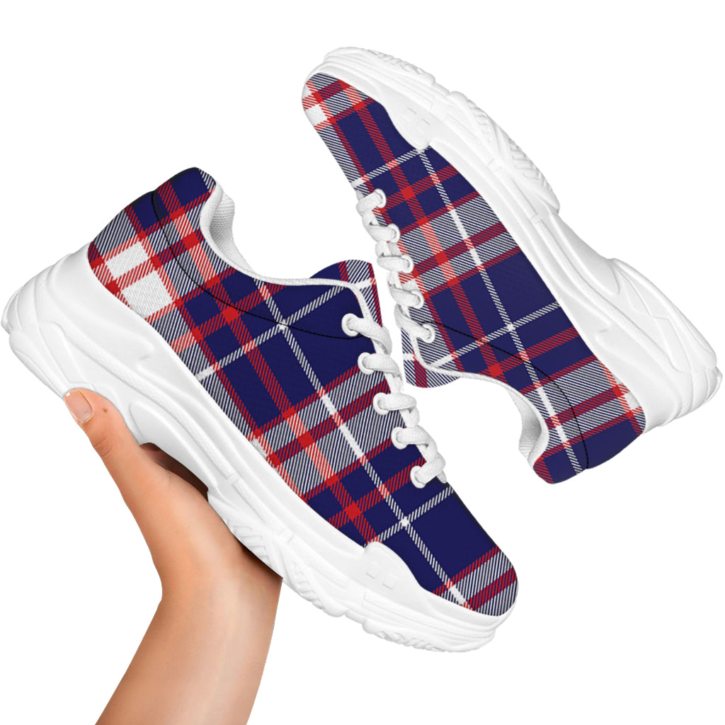 USA Patriotic Plaid Print White Chunky Shoes