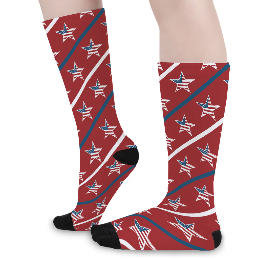 USA Patriotic Star Pattern Print Long Socks