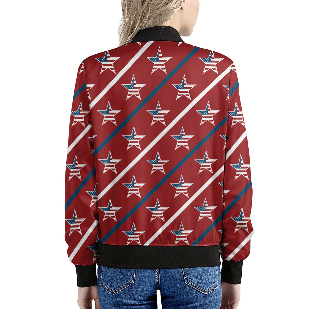 USA Patriotic Star Pattern Print Women's Bomber Jacket