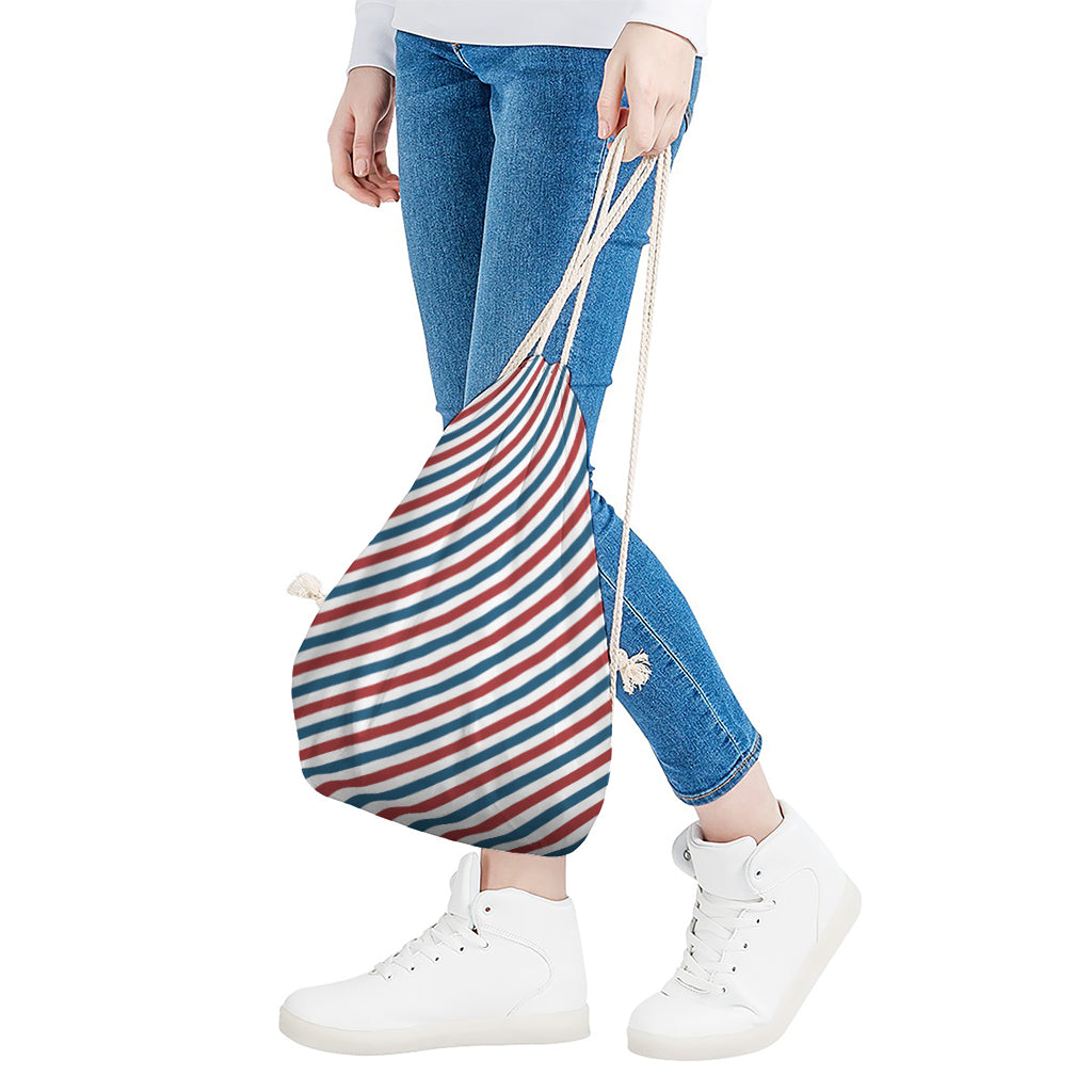 USA Patriotic Striped Pattern Print Drawstring Bag