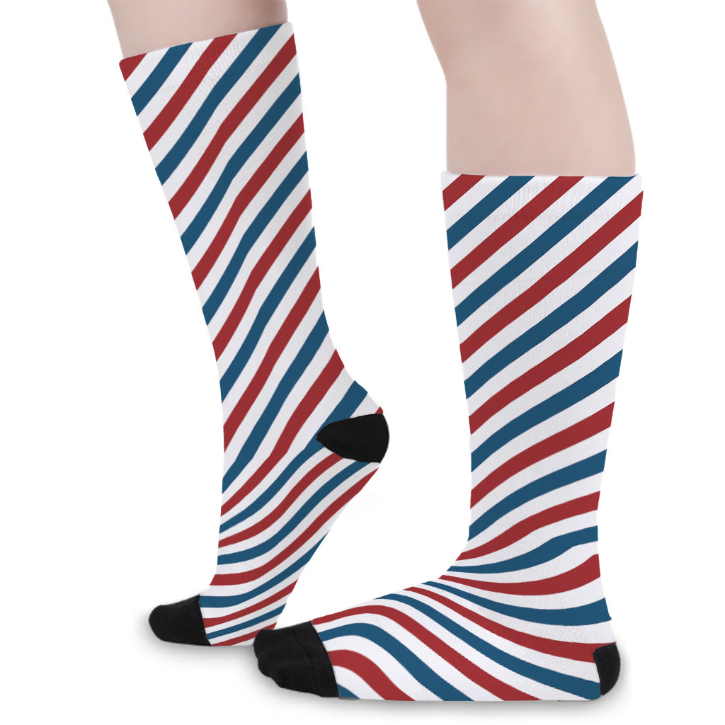 USA Patriotic Striped Pattern Print Long Socks